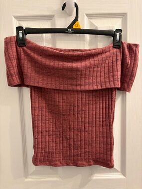 Express Women’s Red  Balletcore Off-the-Shoulder Ribbed Top Medium NWT